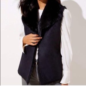 LOFT Black Faux Fur Vest, size large, excellent condition